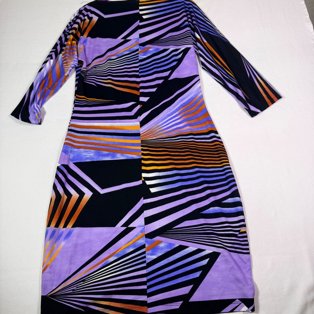 Cache Sheath Dress Large Purple Orange Black Geometric Sunburst 3/4 Sleeve Midi - Picture 11 of 11